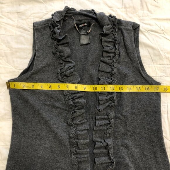 Style&Co. Ruffle Sleeveless Long Sweater Cardigan Vest Charcoal Gray Size Small - Picture 8 of 9